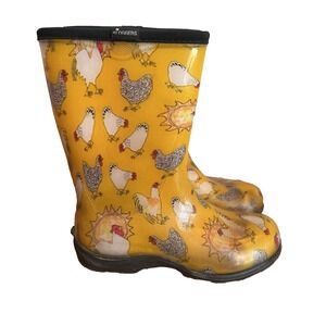 Sloggers Chicken Print Rain Muck Mud Garden Boots Women's Size 7 Yellow